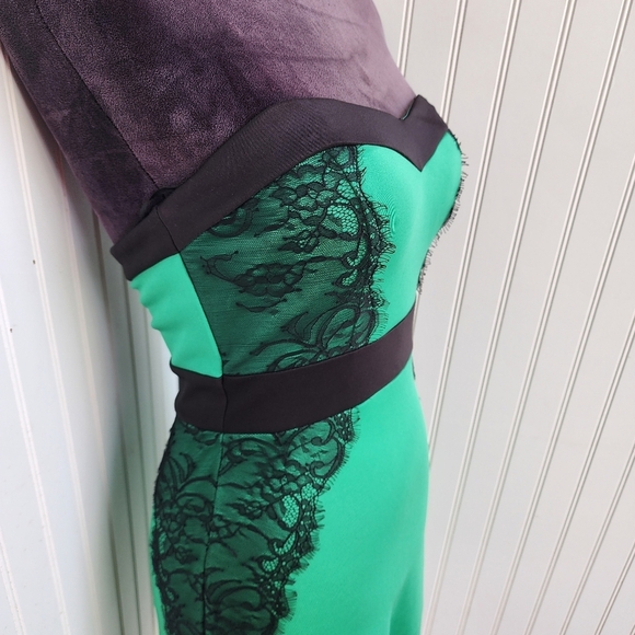 As U Wish Womens Green Black Lace Strapless Dress Bodycon Mini Stretch Small - Picture 3 of 13